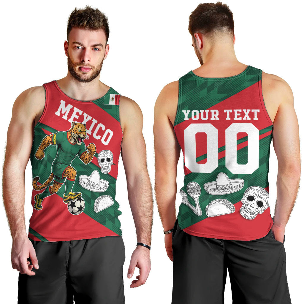 Personalized Mexico Football Jaguar Mascot Men Tank Top Sugar Skull Sombrero Aztec