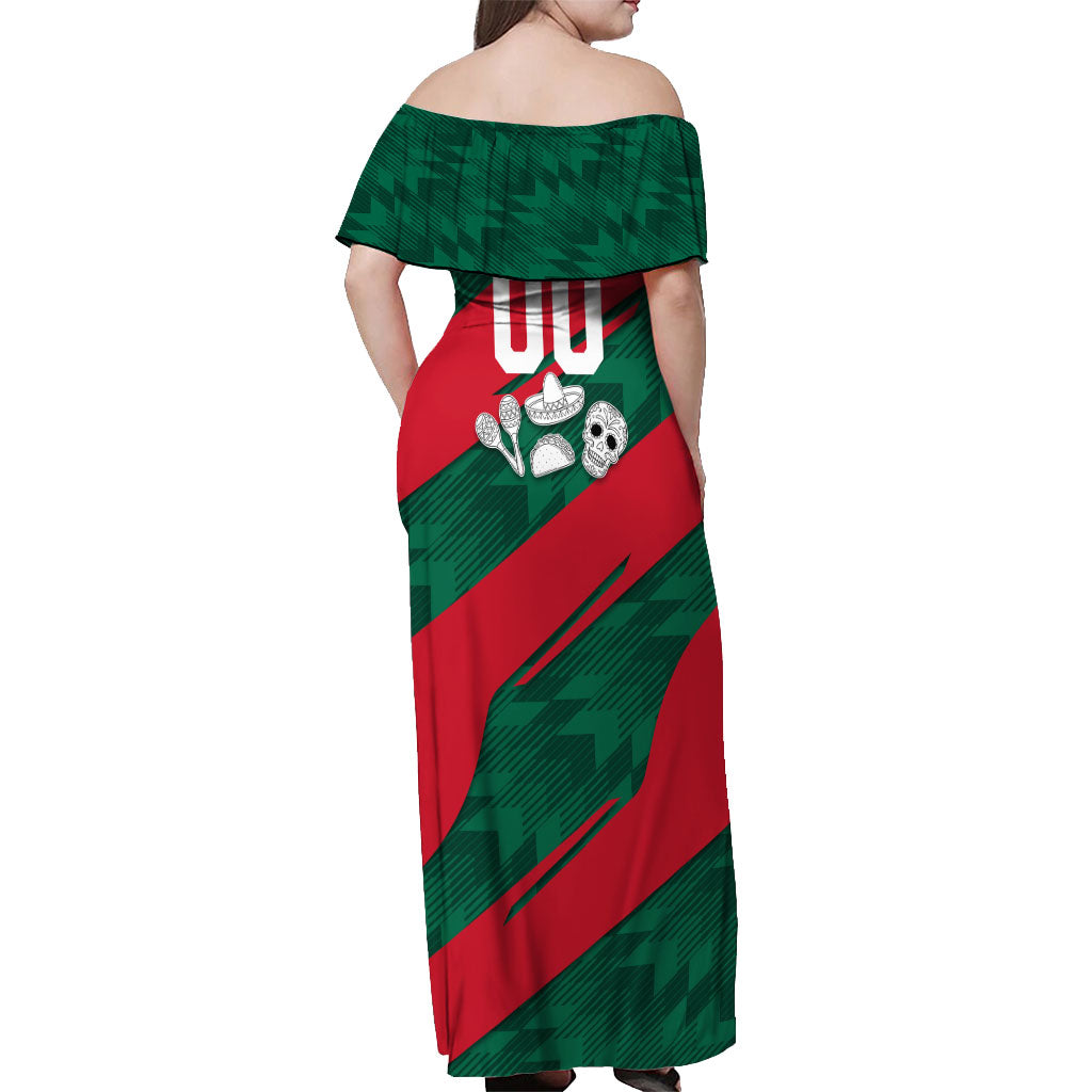 Personalized Mexico Football Jaguar Mascot Off Shoulder Maxi Dress Sugar Skull Sombrero Aztec