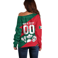 Personalized Mexico Football Jaguar Mascot Off Shoulder Sweater Sugar Skull Sombrero Aztec