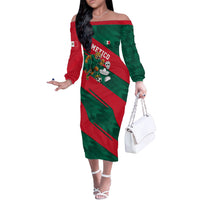 Personalized Mexico Football Jaguar Mascot Off The Shoulder Long Sleeve Dress Sugar Skull Sombrero Aztec