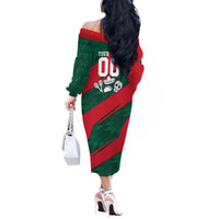 Personalized Mexico Football Jaguar Mascot Off The Shoulder Long Sleeve Dress Sugar Skull Sombrero Aztec