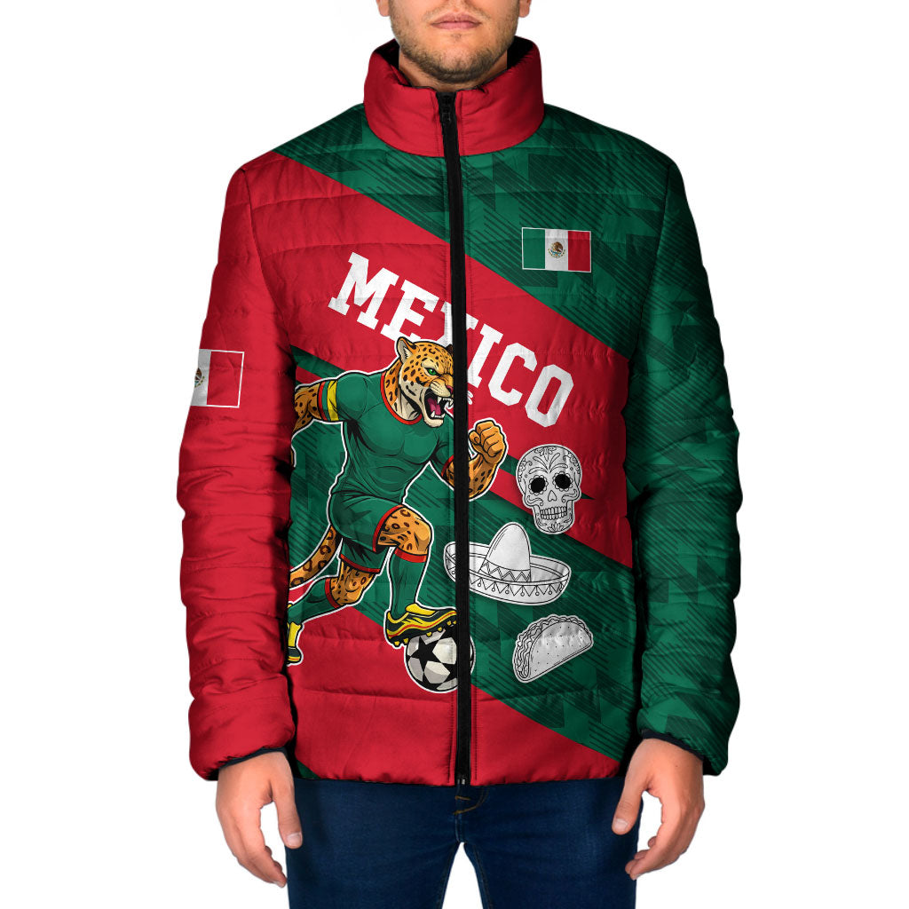 Personalized Mexico Football Jaguar Mascot Padded Jacket Sugar Skull Sombrero Aztec