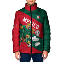Personalized Mexico Football Jaguar Mascot Padded Jacket Sugar Skull Sombrero Aztec