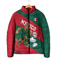 Personalized Mexico Football Jaguar Mascot Padded Jacket Sugar Skull Sombrero Aztec
