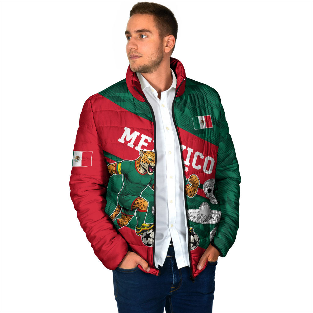 Personalized Mexico Football Jaguar Mascot Padded Jacket Sugar Skull Sombrero Aztec