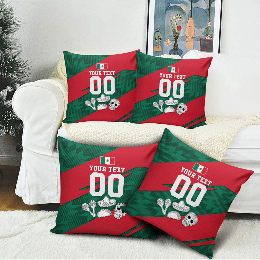 Personalized Mexico Football Jaguar Mascot Pillow Cover Sugar Skull Sombrero Aztec
