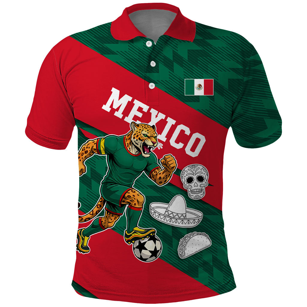 Personalized Mexico Football Jaguar Mascot Polo Shirt Sugar Skull Sombrero Aztec