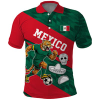 Personalized Mexico Football Jaguar Mascot Polo Shirt Sugar Skull Sombrero Aztec
