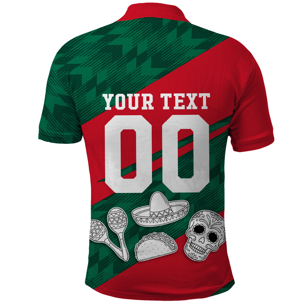 Personalized Mexico Football Jaguar Mascot Polo Shirt Sugar Skull Sombrero Aztec