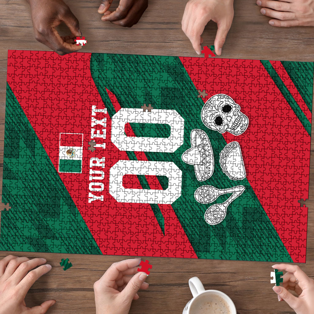 Personalized Mexico Football Jaguar Mascot Puzzle Sugar Skull Sombrero Aztec