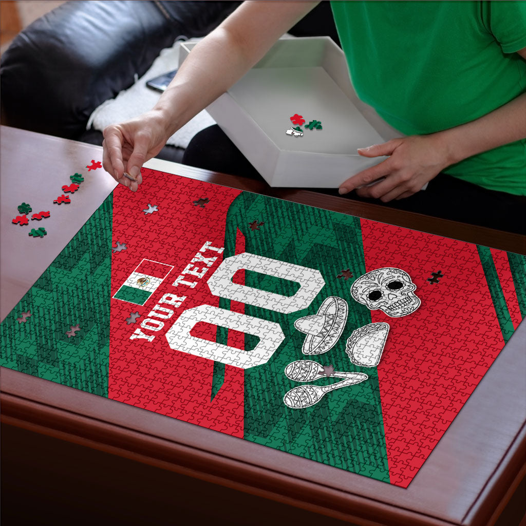 Personalized Mexico Football Jaguar Mascot Puzzle Sugar Skull Sombrero Aztec