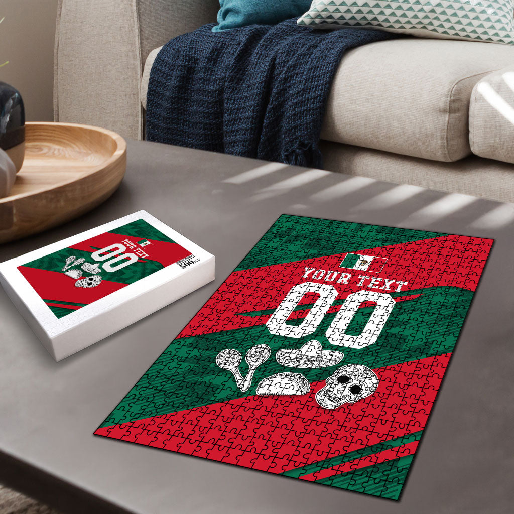 Personalized Mexico Football Jaguar Mascot Puzzle Sugar Skull Sombrero Aztec