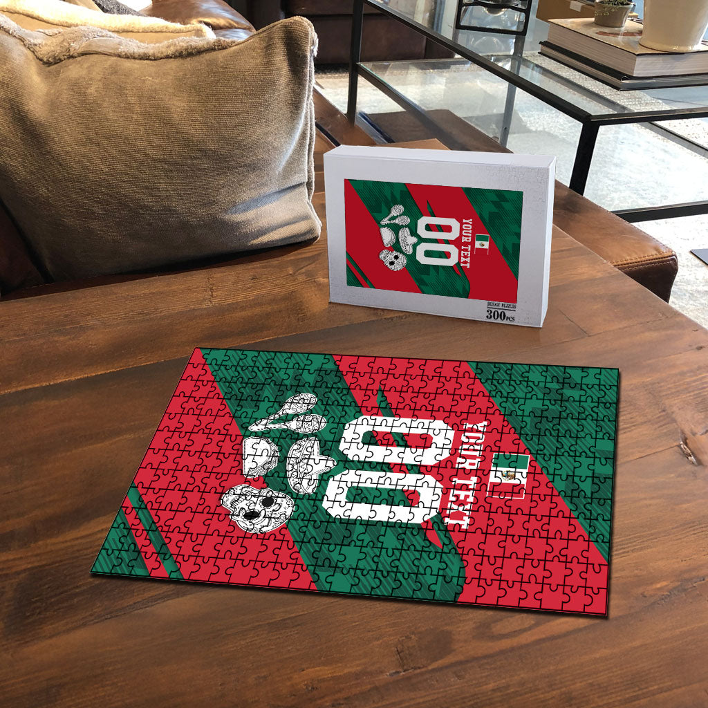 Personalized Mexico Football Jaguar Mascot Puzzle Sugar Skull Sombrero Aztec