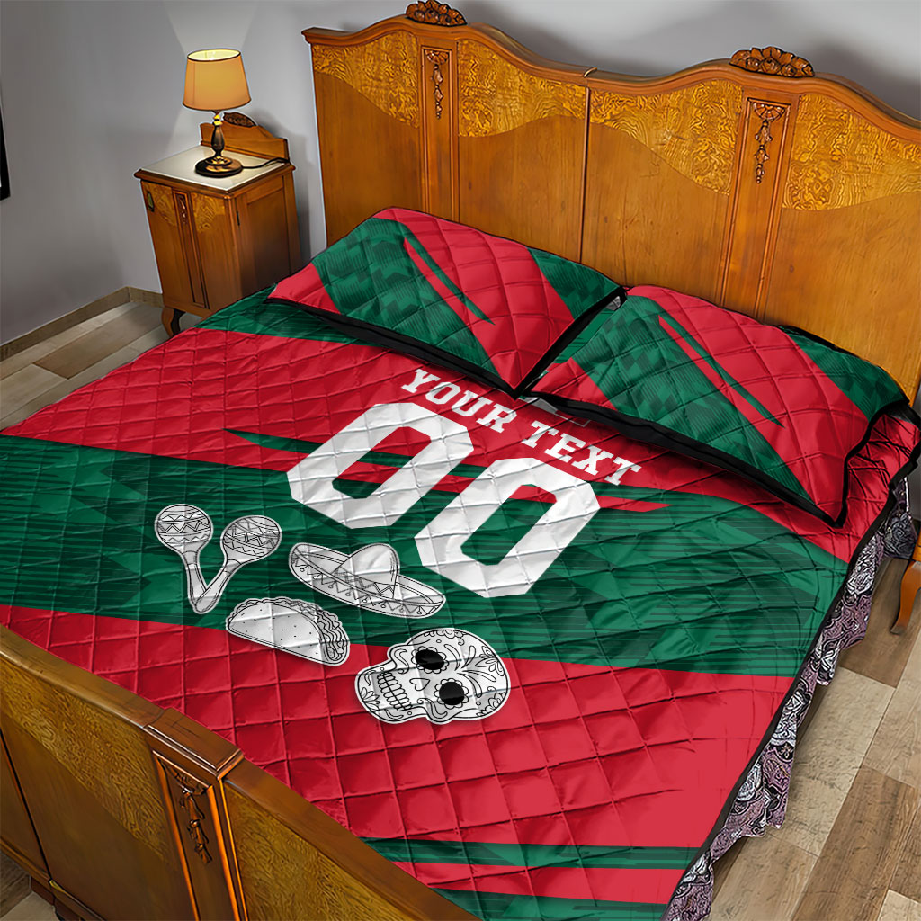 Personalized Mexico Football Jaguar Mascot Quilt Bed Set Sugar Skull Sombrero Aztec