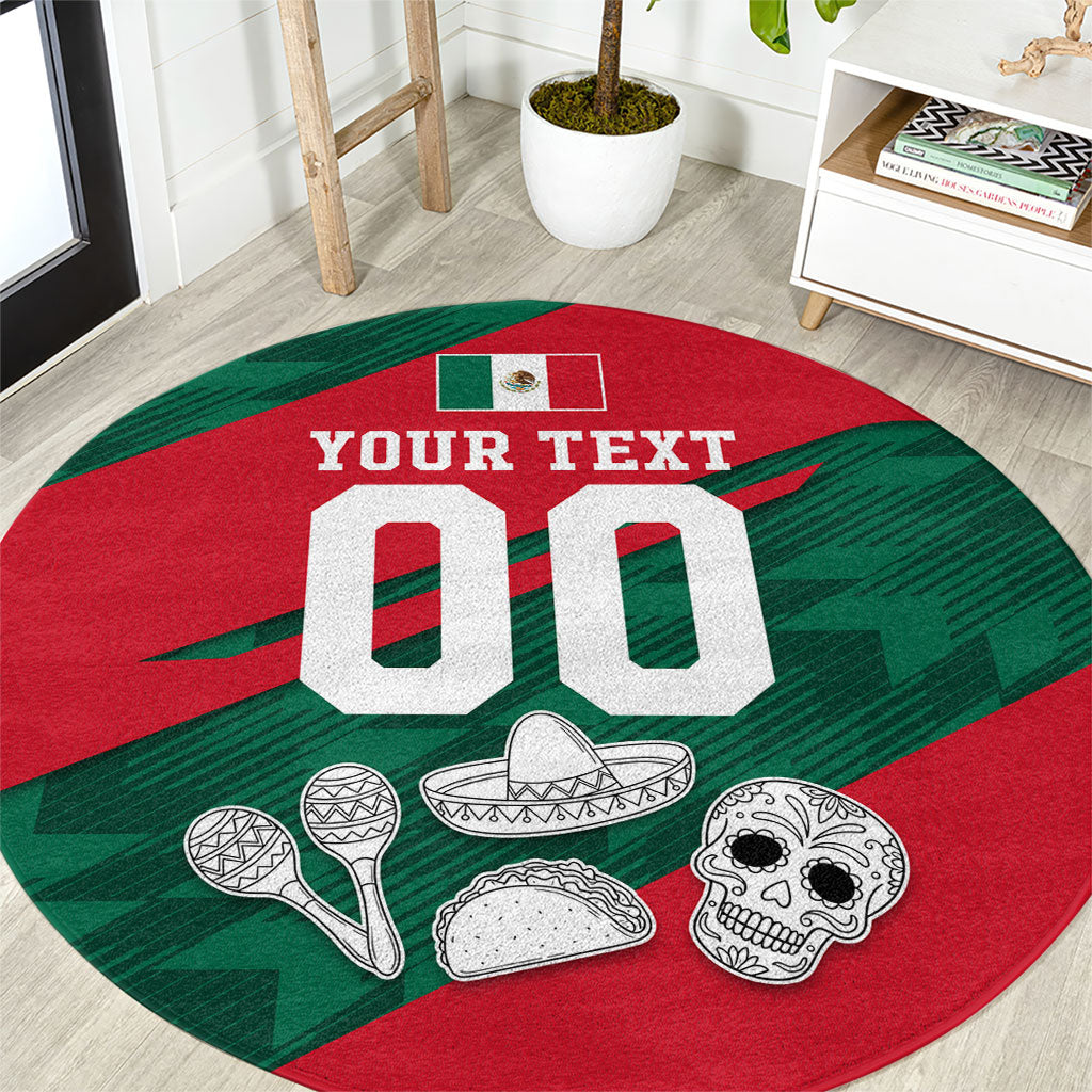 Personalized Mexico Football Jaguar Mascot Round Carpet Sugar Skull Sombrero Aztec