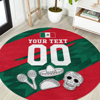 Personalized Mexico Football Jaguar Mascot Round Carpet Sugar Skull Sombrero Aztec