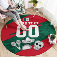 Personalized Mexico Football Jaguar Mascot Round Carpet Sugar Skull Sombrero Aztec