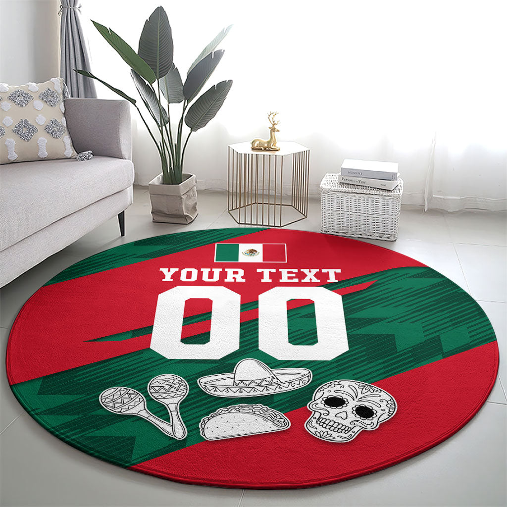 Personalized Mexico Football Jaguar Mascot Round Carpet Sugar Skull Sombrero Aztec