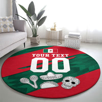 Personalized Mexico Football Jaguar Mascot Round Carpet Sugar Skull Sombrero Aztec