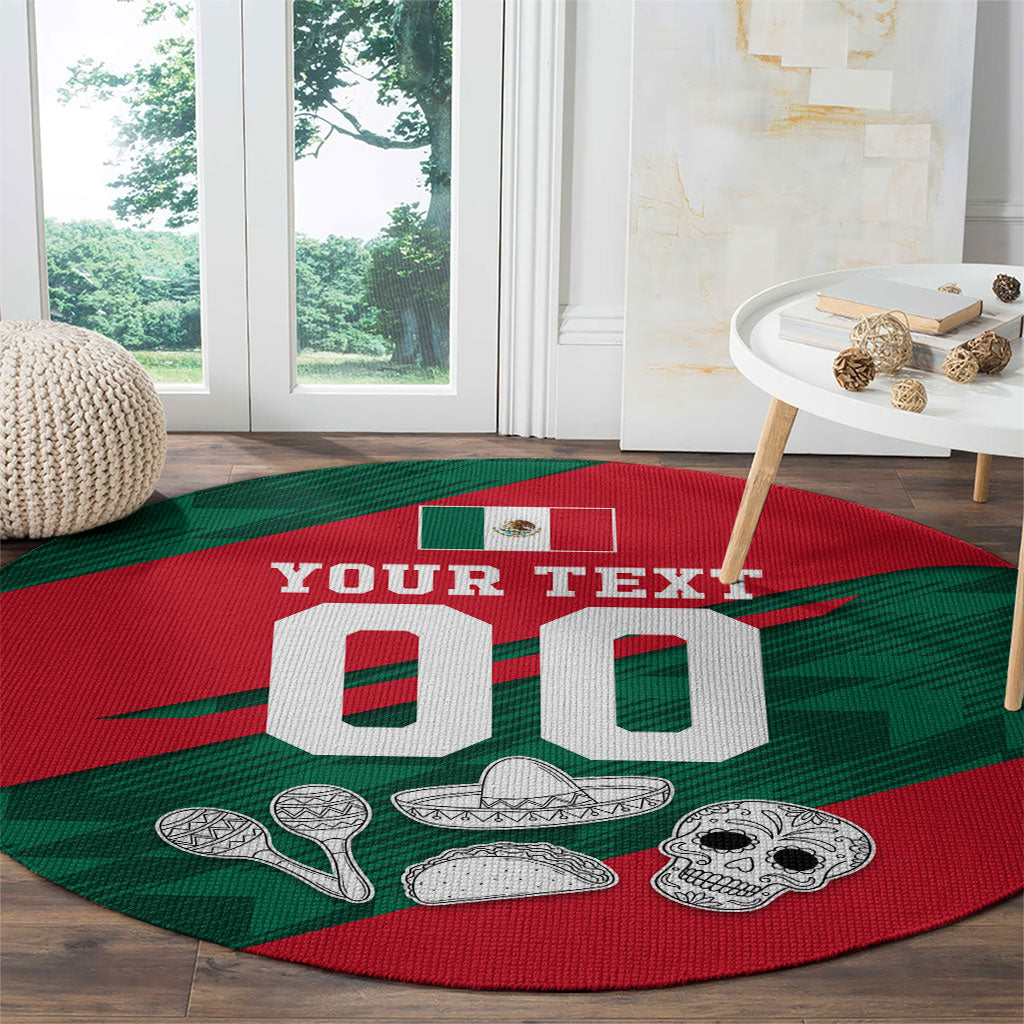 Personalized Mexico Football Jaguar Mascot Round Carpet Sugar Skull Sombrero Aztec