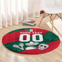 Personalized Mexico Football Jaguar Mascot Round Carpet Sugar Skull Sombrero Aztec
