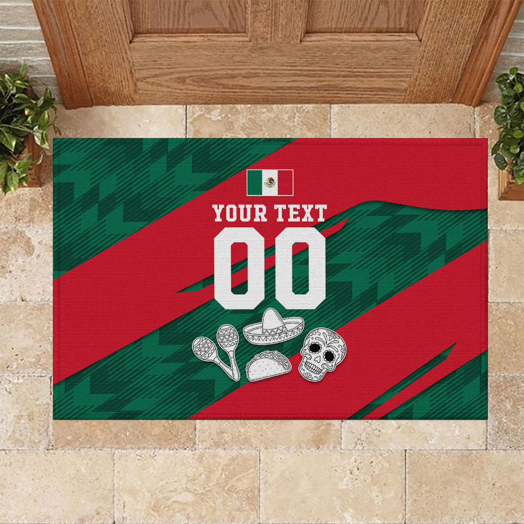 Personalized Mexico Football Jaguar Mascot Rubber Doormat Sugar Skull Sombrero Aztec