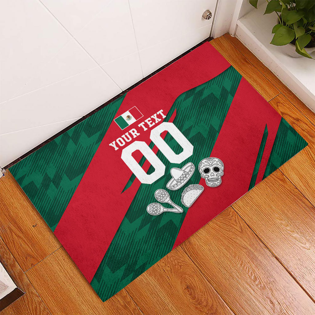 Personalized Mexico Football Jaguar Mascot Rubber Doormat Sugar Skull Sombrero Aztec