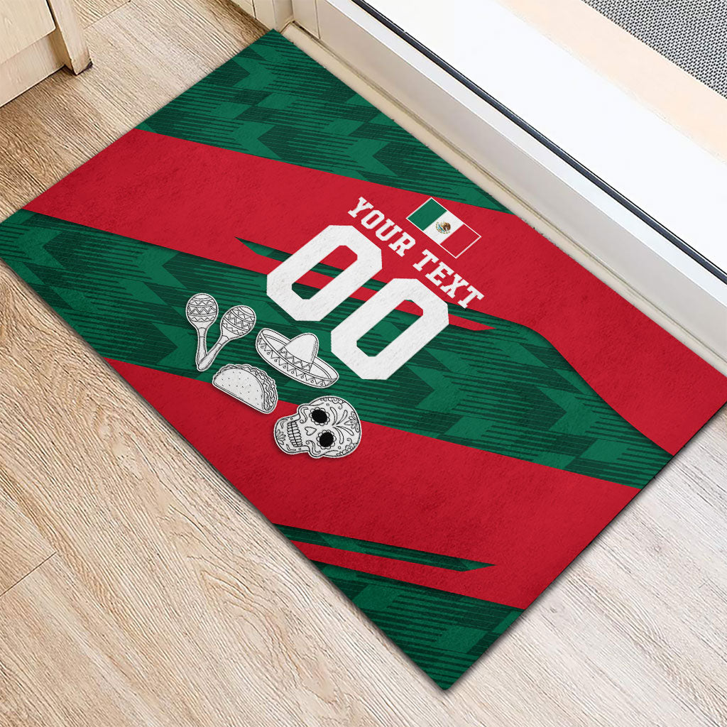 Personalized Mexico Football Jaguar Mascot Rubber Doormat Sugar Skull Sombrero Aztec