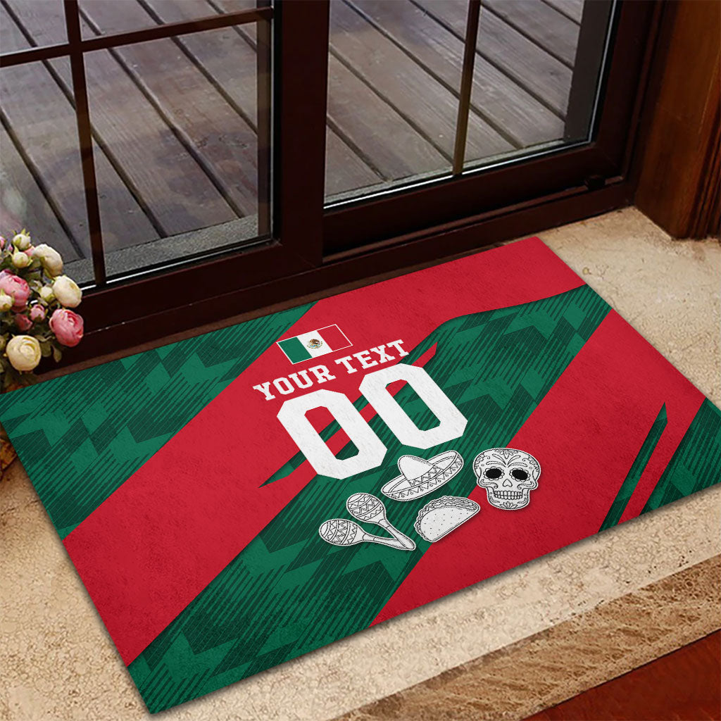 Personalized Mexico Football Jaguar Mascot Rubber Doormat Sugar Skull Sombrero Aztec