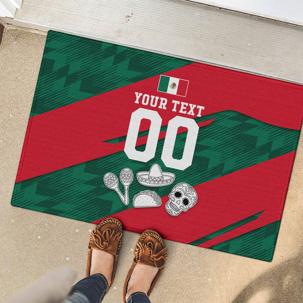 Personalized Mexico Football Jaguar Mascot Rubber Doormat Sugar Skull Sombrero Aztec