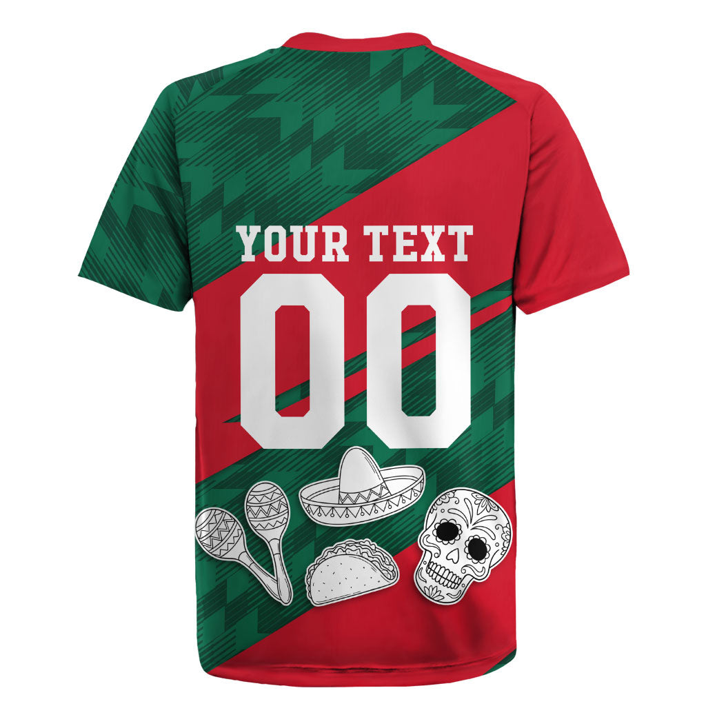 Personalized Mexico Football Jaguar Mascot Rugby Jersey Sugar Skull Sombrero Aztec