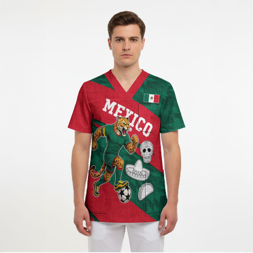 Personalized Mexico Football Jaguar Mascot Scrub Top Sugar Skull Sombrero Aztec
