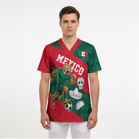Personalized Mexico Football Jaguar Mascot Scrub Top Sugar Skull Sombrero Aztec