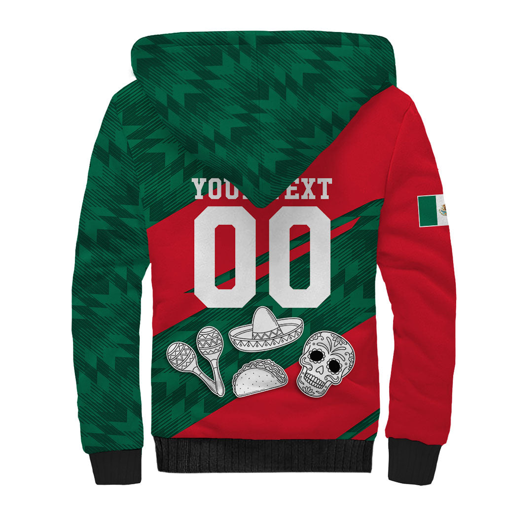 Personalized Mexico Football Jaguar Mascot Sherpa Hoodie Sugar Skull Sombrero Aztec