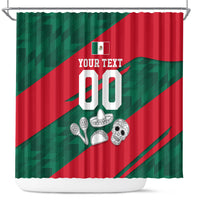 Personalized Mexico Football Jaguar Mascot Shower Curtain Sugar Skull Sombrero Aztec
