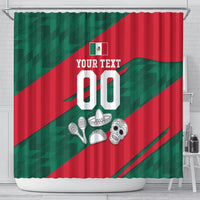 Personalized Mexico Football Jaguar Mascot Shower Curtain Sugar Skull Sombrero Aztec