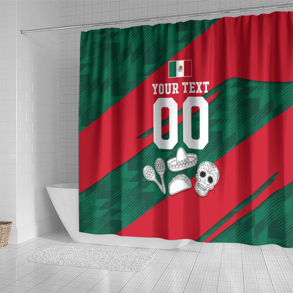Personalized Mexico Football Jaguar Mascot Shower Curtain Sugar Skull Sombrero Aztec