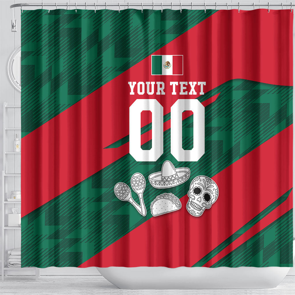 Personalized Mexico Football Jaguar Mascot Shower Curtain Sugar Skull Sombrero Aztec