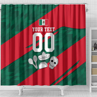 Personalized Mexico Football Jaguar Mascot Shower Curtain Sugar Skull Sombrero Aztec