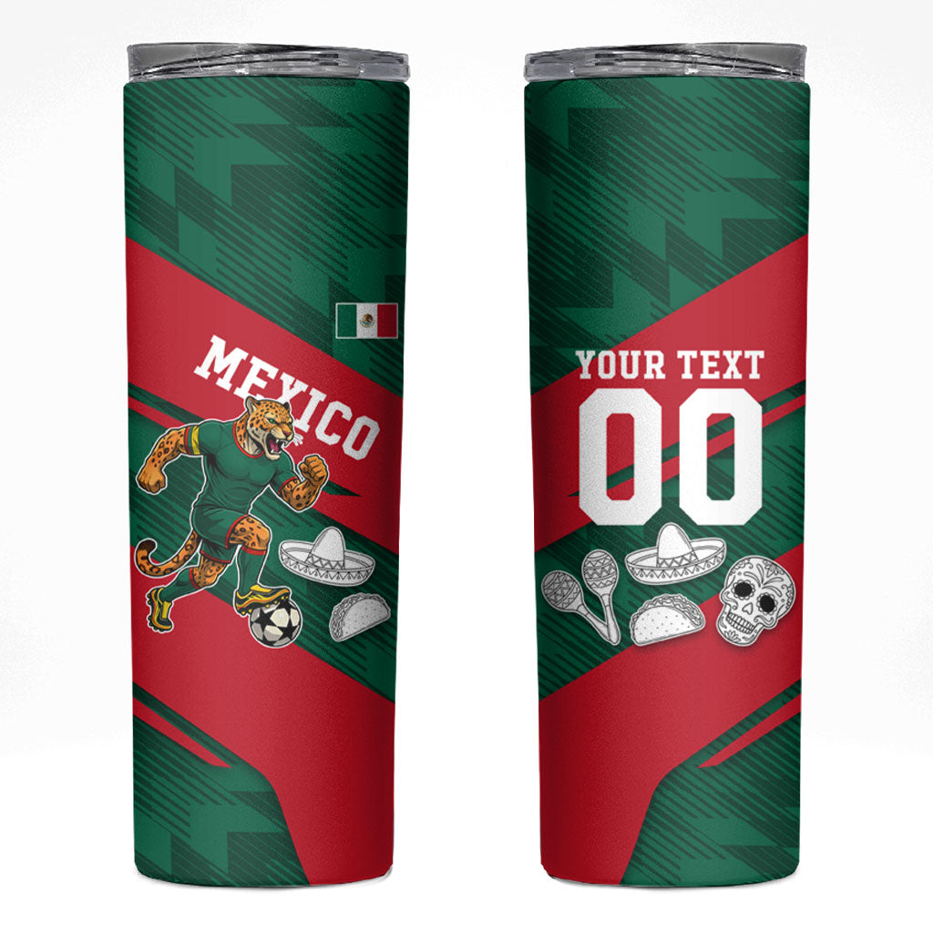 Personalized Mexico Football Jaguar Mascot Skinny Tumbler Sugar Skull Sombrero Aztec