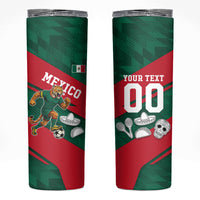 Personalized Mexico Football Jaguar Mascot Skinny Tumbler Sugar Skull Sombrero Aztec