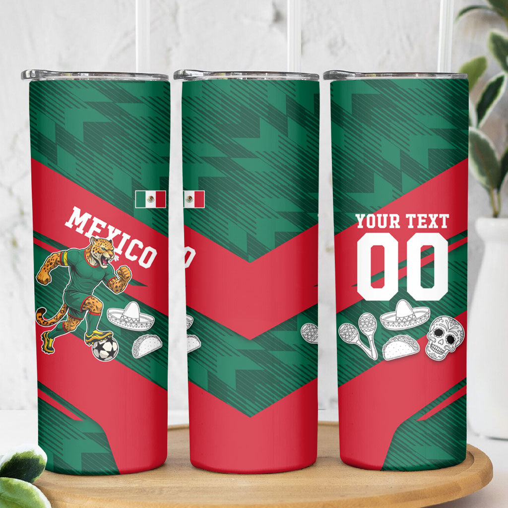 Personalized Mexico Football Jaguar Mascot Skinny Tumbler Sugar Skull Sombrero Aztec