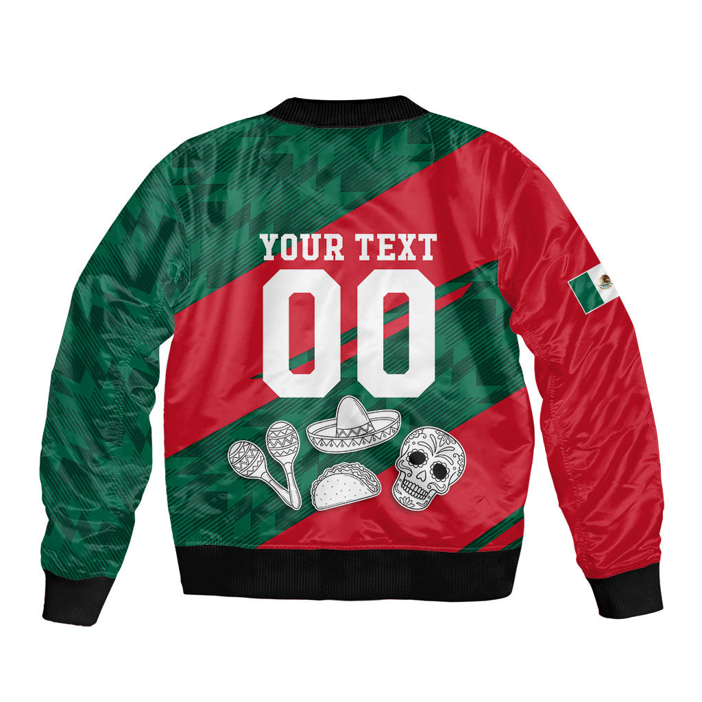 Personalized Mexico Football Jaguar Mascot Sleeve Zip Bomber Jacket Sugar Skull Sombrero Aztec
