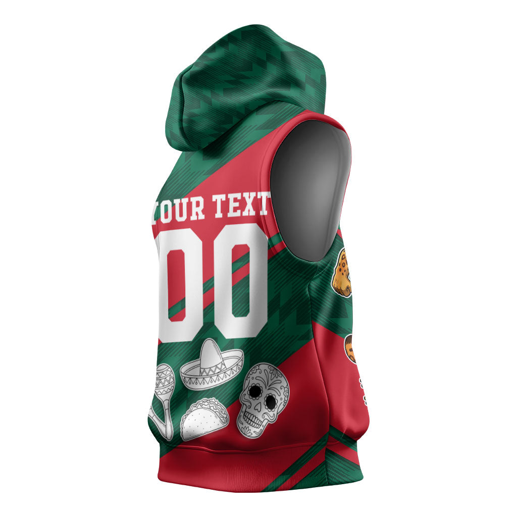 Personalized Mexico Football Jaguar Mascot Sleeveless Hoodie Sugar Skull Sombrero Aztec