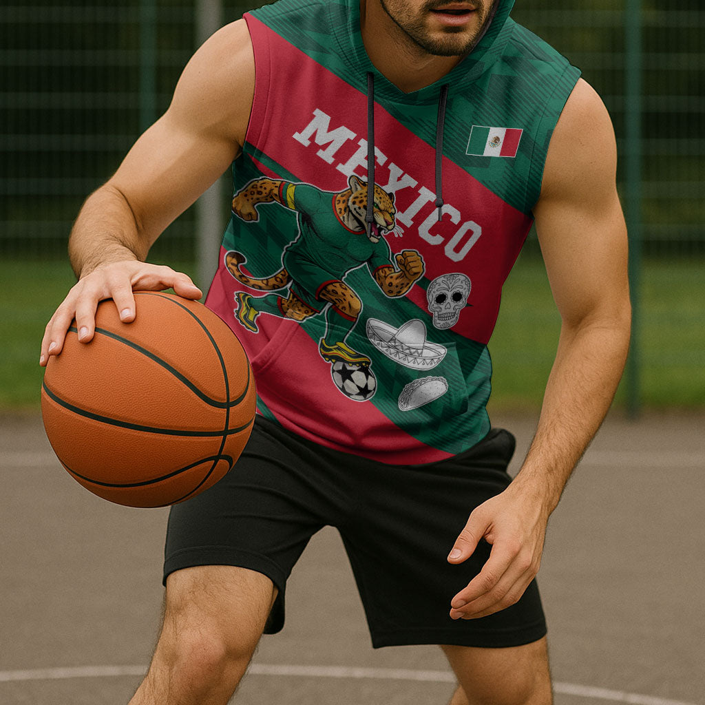 Personalized Mexico Football Jaguar Mascot Sleeveless Hoodie Sugar Skull Sombrero Aztec