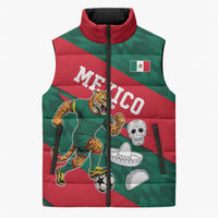 Personalized Mexico Football Jaguar Mascot Sleeveless Puffer Jacket Sugar Skull Sombrero Aztec