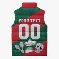 Personalized Mexico Football Jaguar Mascot Sleeveless Puffer Jacket Sugar Skull Sombrero Aztec