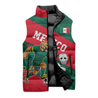 Personalized Mexico Football Jaguar Mascot Sleeveless Puffer Jacket Sugar Skull Sombrero Aztec