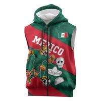 Personalized Mexico Football Jaguar Mascot Sleeveless Zip Hoodie Sugar Skull Sombrero Aztec