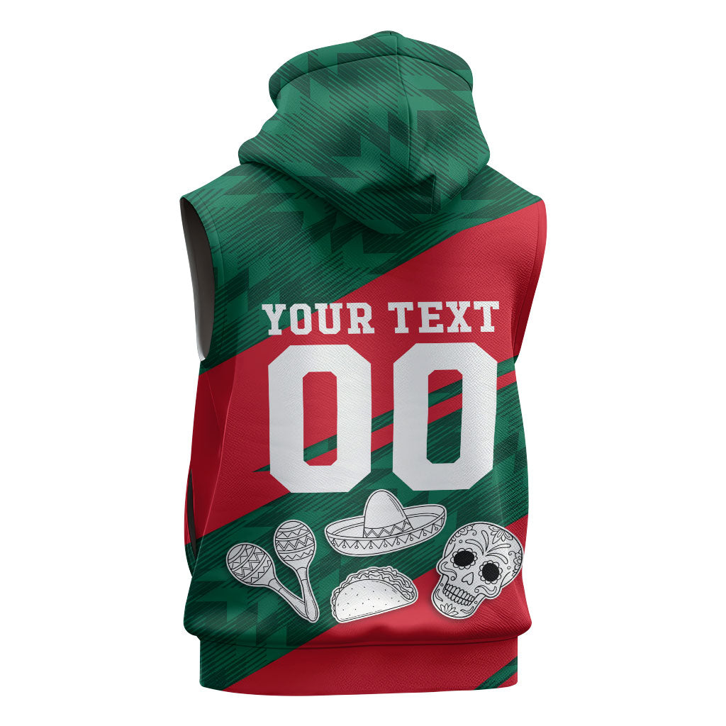 Personalized Mexico Football Jaguar Mascot Sleeveless Zip Hoodie Sugar Skull Sombrero Aztec